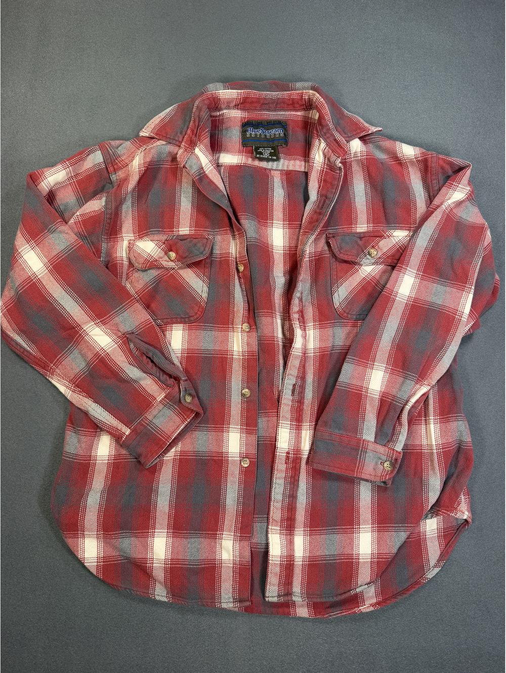 BlueStream Outdoors Flannel Shirt Womens M Red Gray Plaid 100% Cotton Button Up